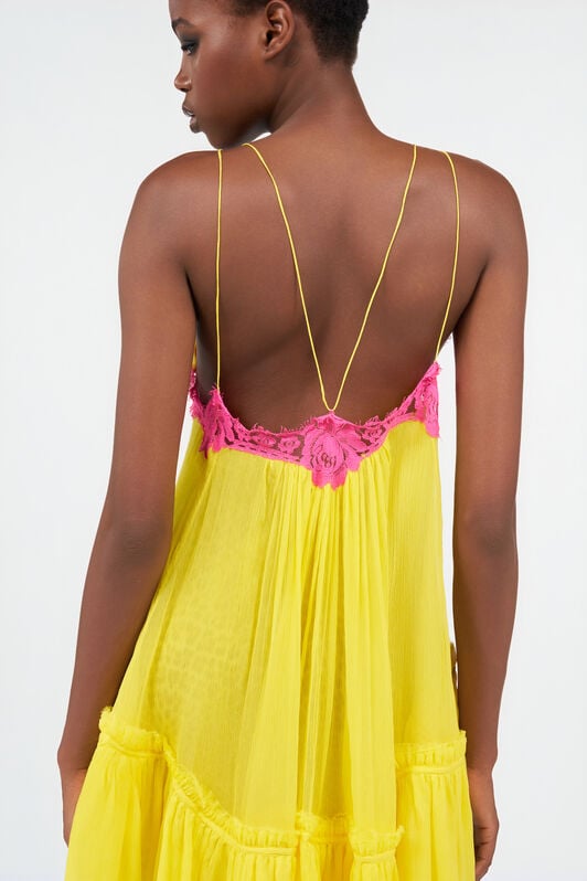 RC Abito in Chiffon con Dettaglio in Pizzo YELLOW WQT135-CQ002