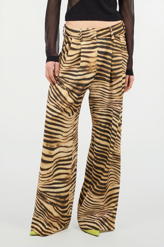 JC Flowing Pants With Tiger Skin Print Light Brown UFT088-UF127