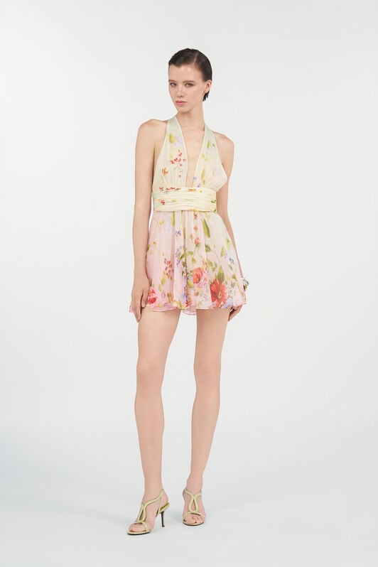 RC Mini Abito in Chiffon con Stampa Miami Flowers GREEN/FUCHSIA WQT176-CKR32