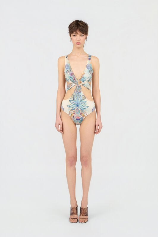 JC Tropical Garden Print One-Piece Swimsuit 217 AZZURRO + 582 AR WFM034-WF753