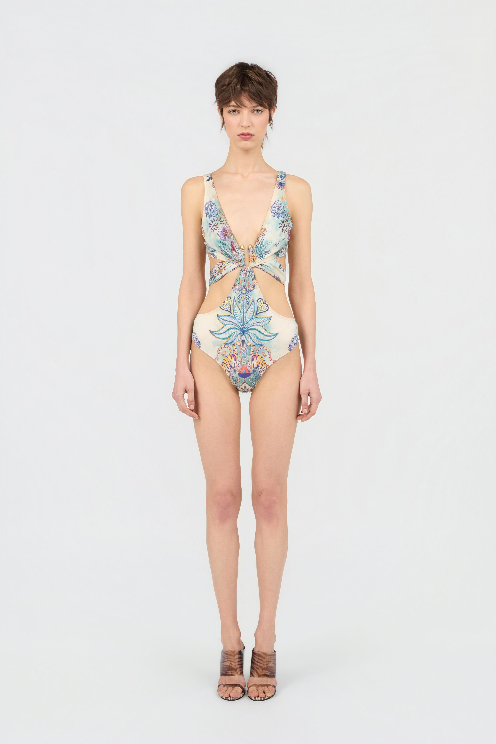 JC Tropical Garden Print One-Piece Swimsuit 217 AZZURRO + 582 AR WFM034-WF753