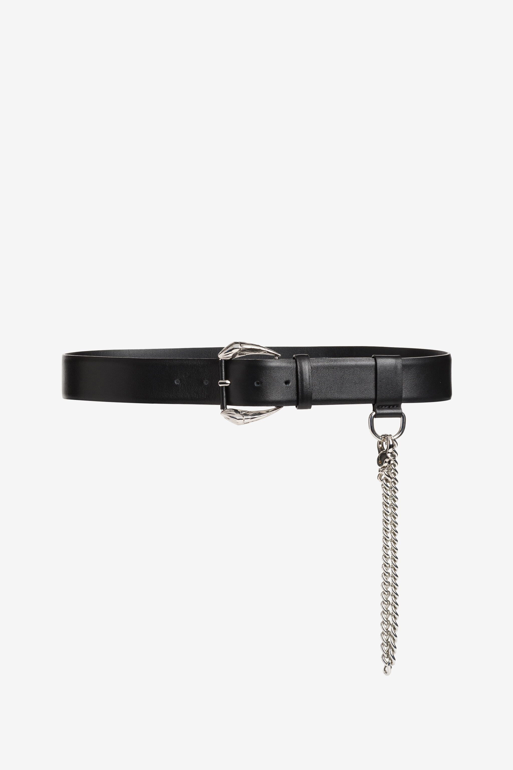 Chain Embellished Leather Belt in Black for Men Roberto Cavalli