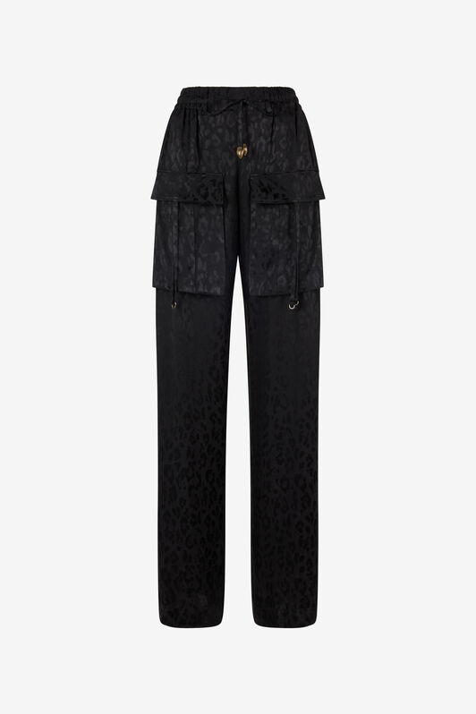 JC Pants With Solid-Color Jaguar Skin Print Black UFT087-UF126