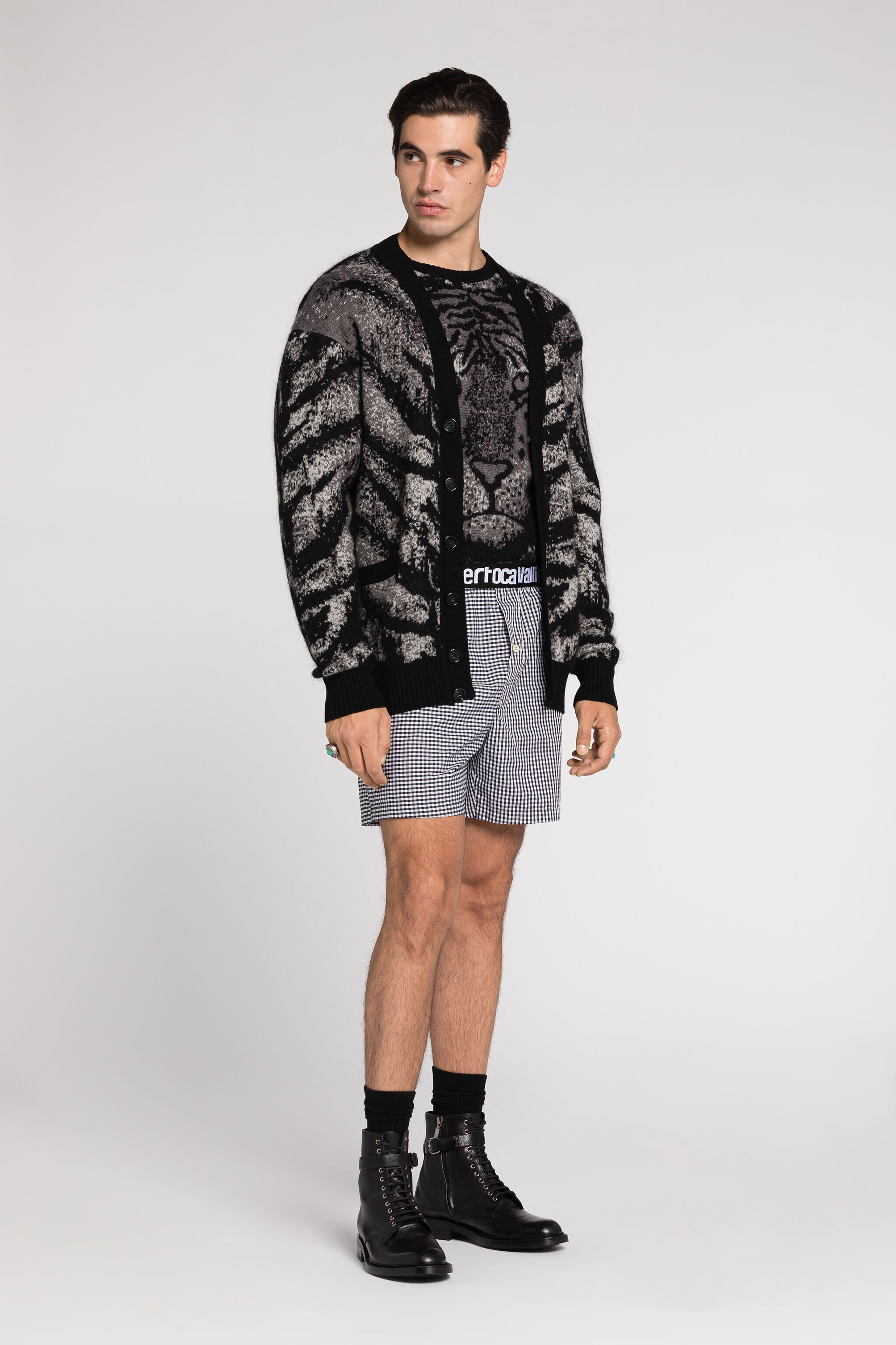 RC Tiger-Intarsia Cardigan GRAY RRM603-MA006