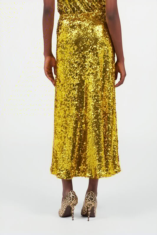RC Midi Skirt with Gold Sequins YELLOW WQT306-FT014