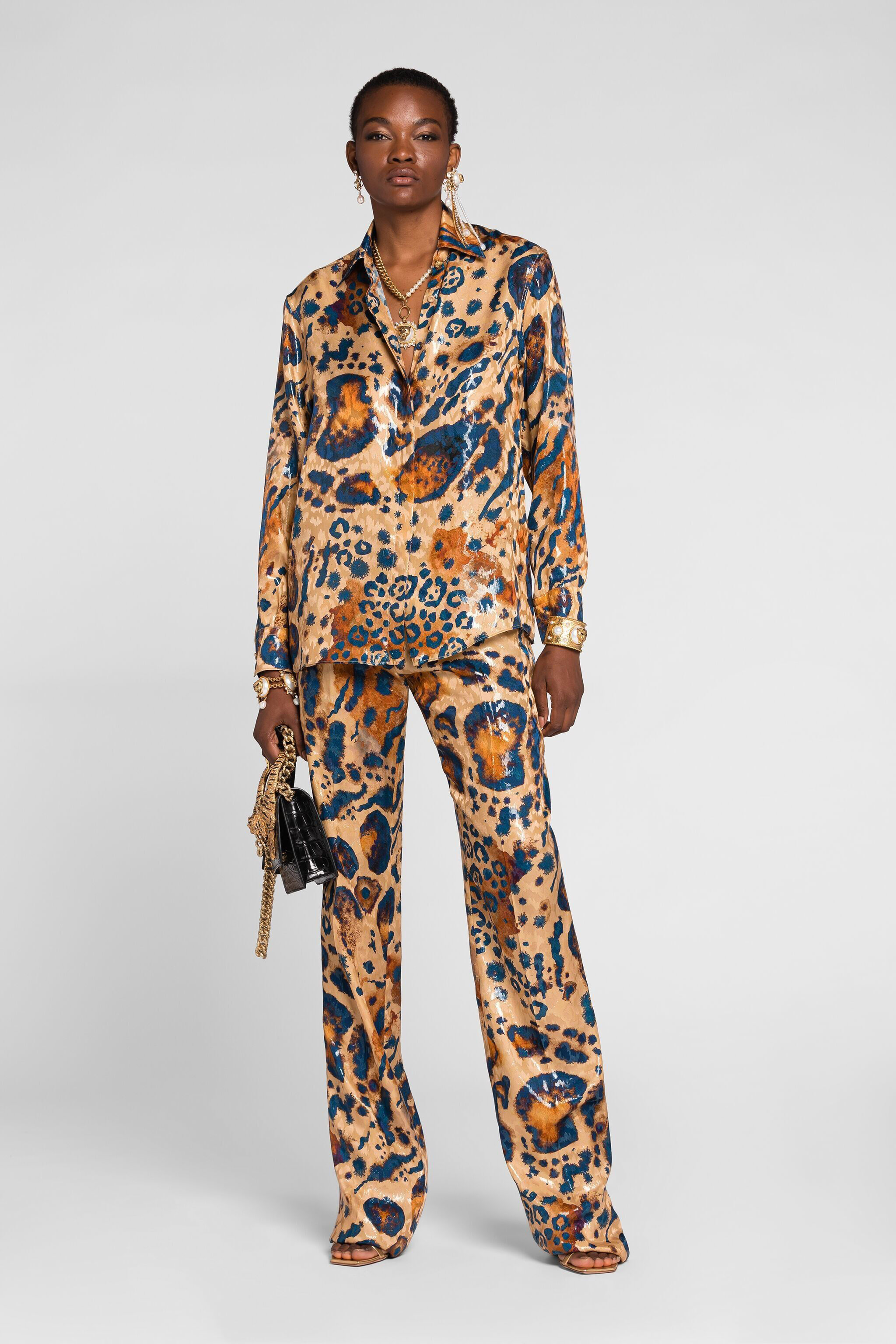 RC Chemise à motif jaguar en jacquard ORO/BLU QKT704-FY077