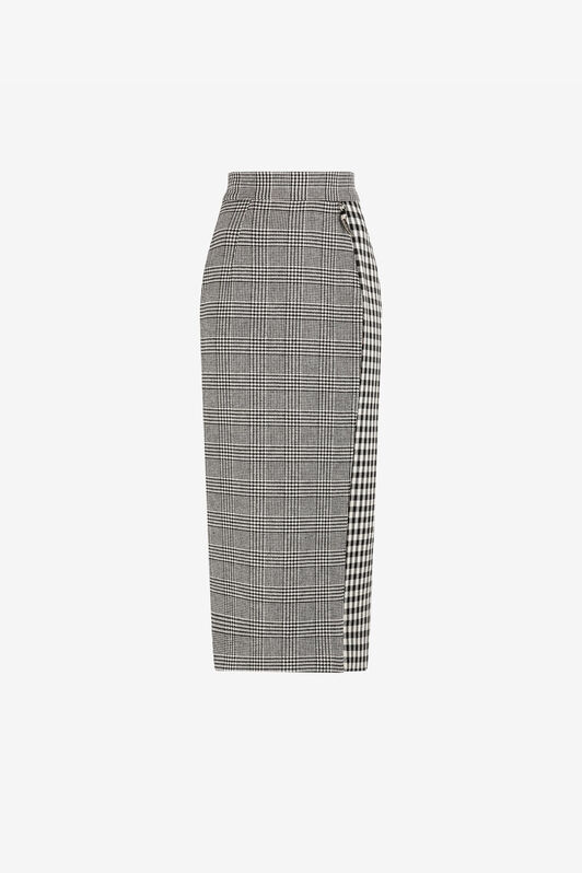 RC Houndstooth and Gingham Pencil Skirt Black/White RKT306-GA007