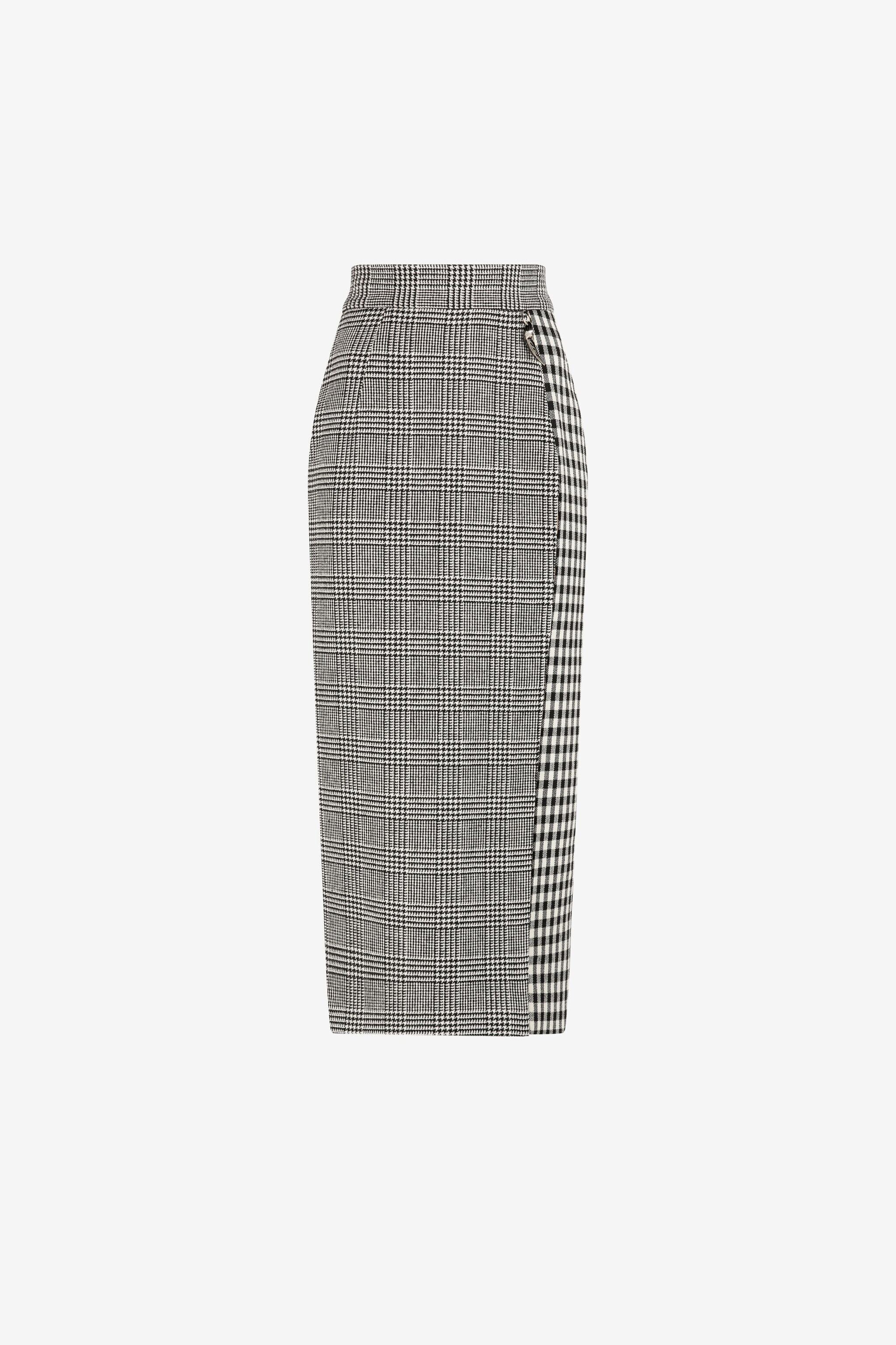 RC Houndstooth and Gingham Pencil Skirt Black/White RKT306-GA007