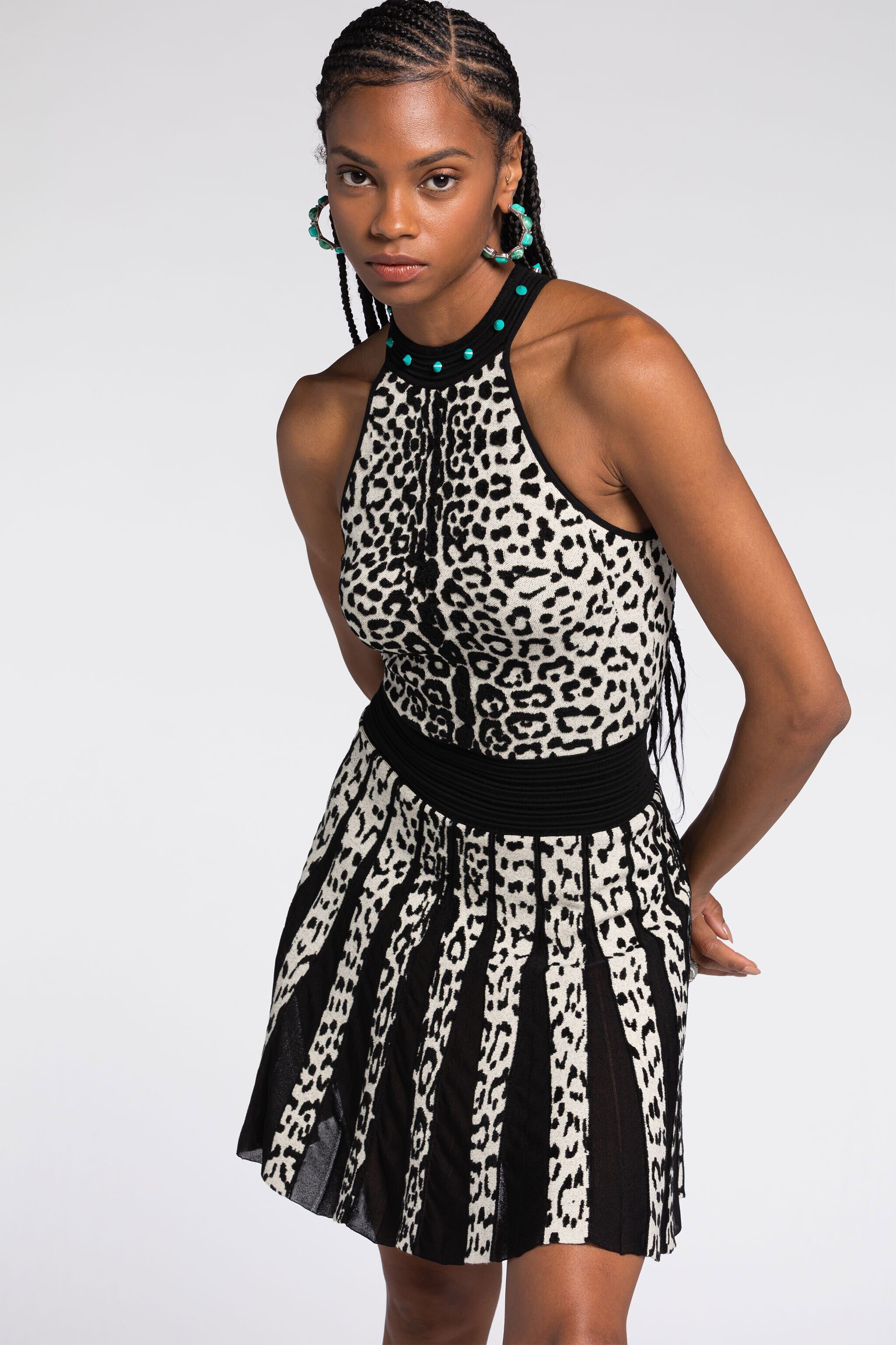 RC Faltenkleid mit Leoparden-Print Schwarz/Weiß RKM102-MI150