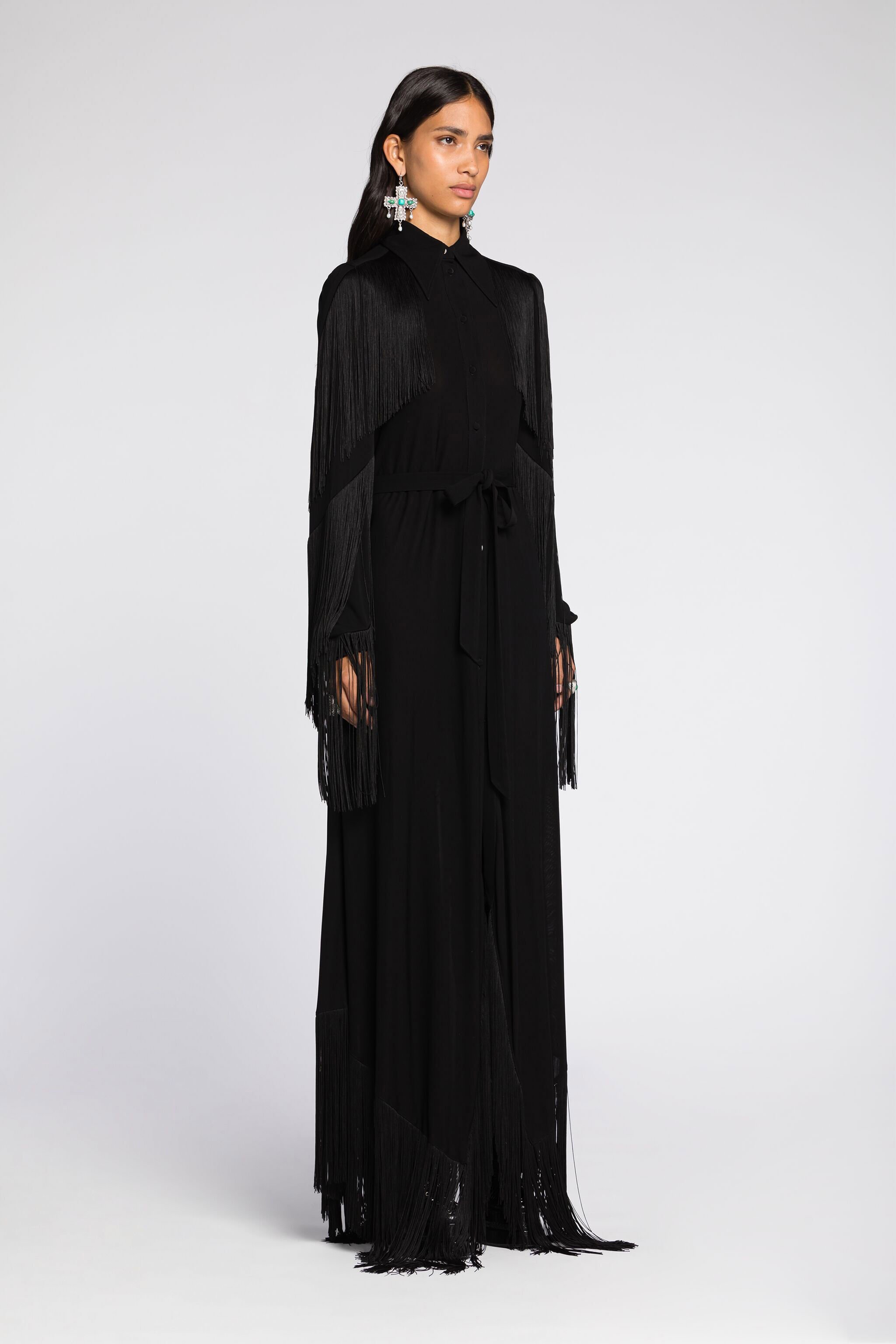 RC Fringed Maxi Dress Black RKT120-JJ051