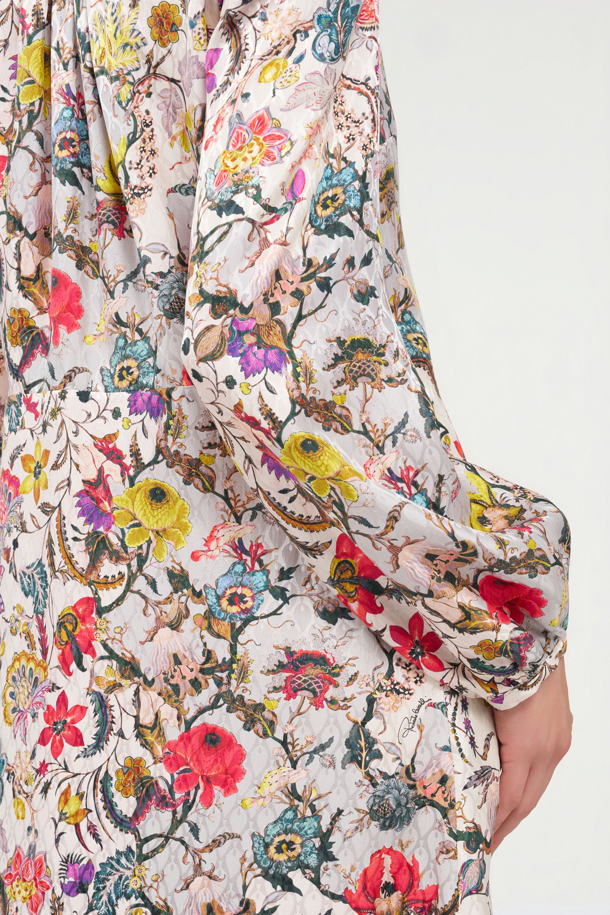 roberto cavalli フラワープリントストレッチドレス 38 Long Silk Dress with Florentine Flowers Print in BEIGE for Women