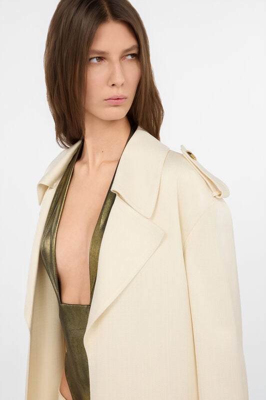 RC Trench Avorio Extralungo Con Plissettature IVORY WWT500-HS002