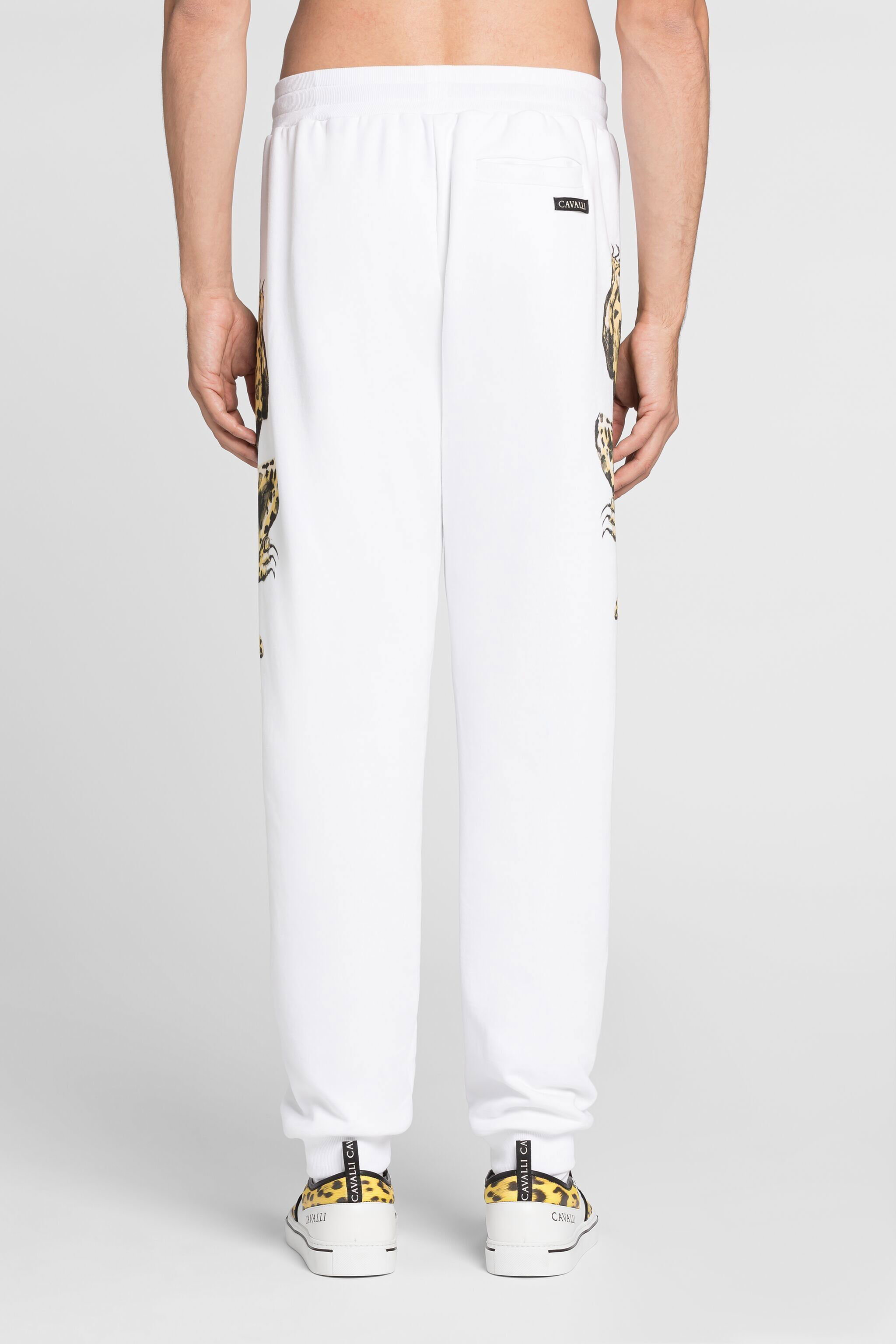 Jaguar Print Cotton Sweatpants in White for Men Roberto Cavalli