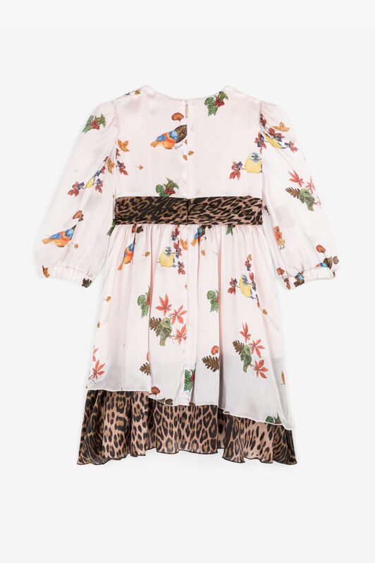 JU Bird And Leopard-Print Silk Dress JU Bird And Leopard-Print Silk Dress Pink RJT10U-2NH91