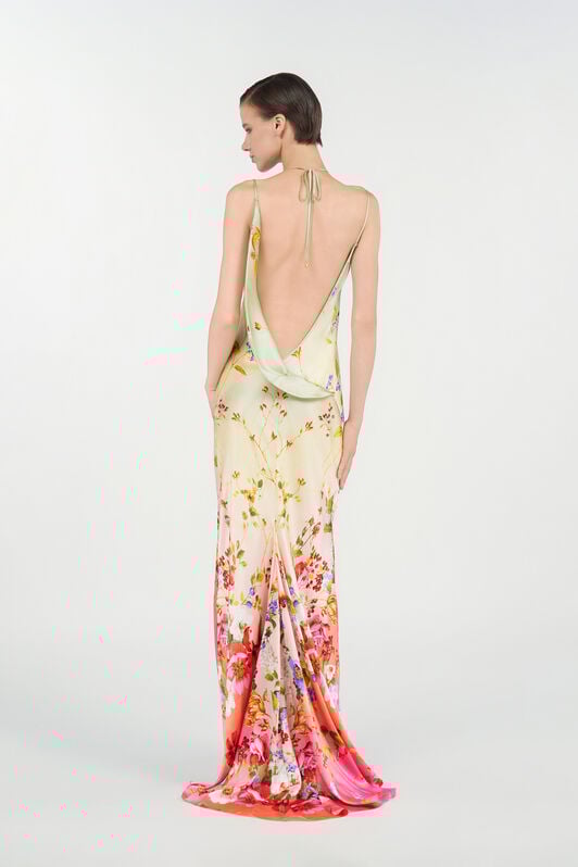 RC Maxi Dress with Miami Flowers Print GREEN/FUCHSIA WQT132-TYR32