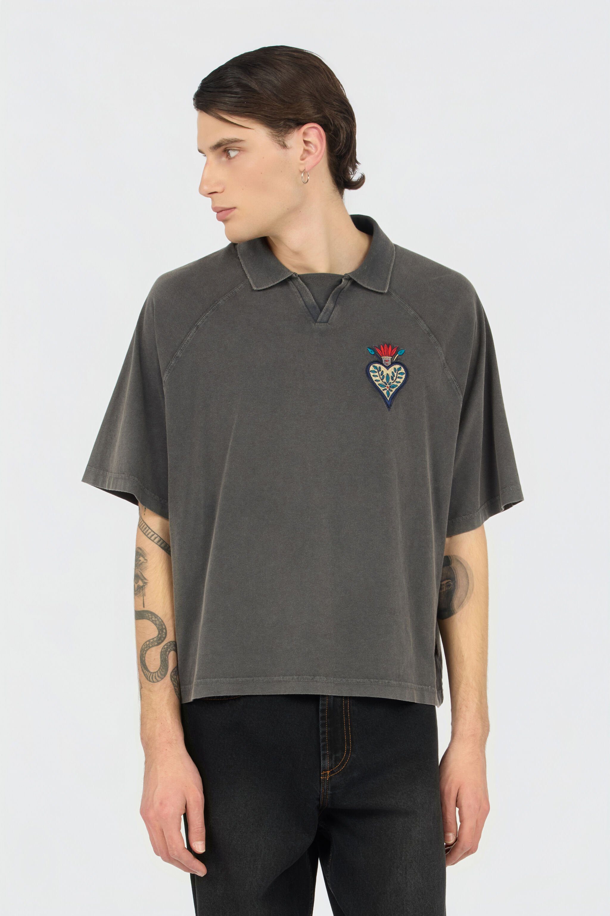 JC Grey Polo Shirt With Embroidered Detail BLACK WFT065-WF095