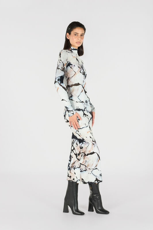 RC Long dress with Marble print Black/White TWT141-CPN18