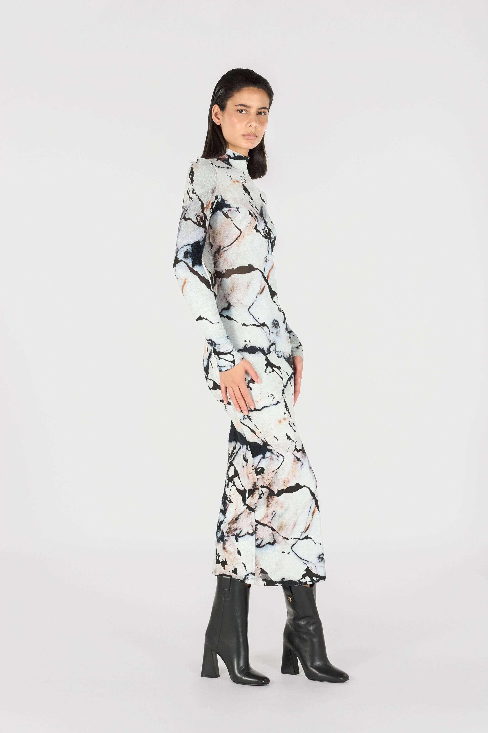 RC Long dress with Marble print Black/White TWT141-CPN18