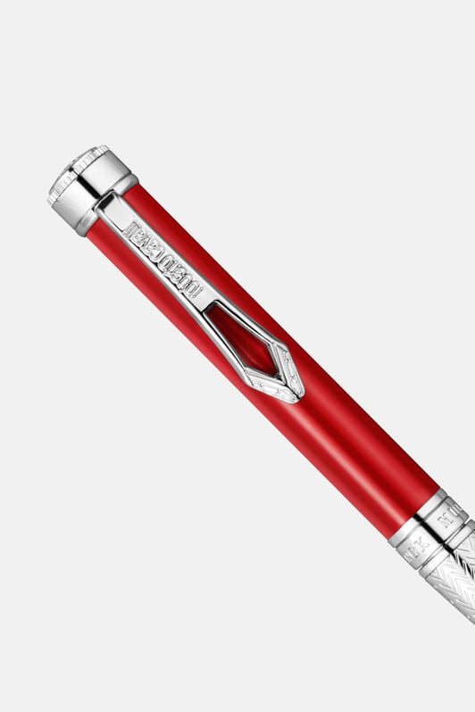RC Roberto Cavalli Lacquer Ballpoint Pen, Silver Color & Red Lacquer SILVER RED VALG09-IG272