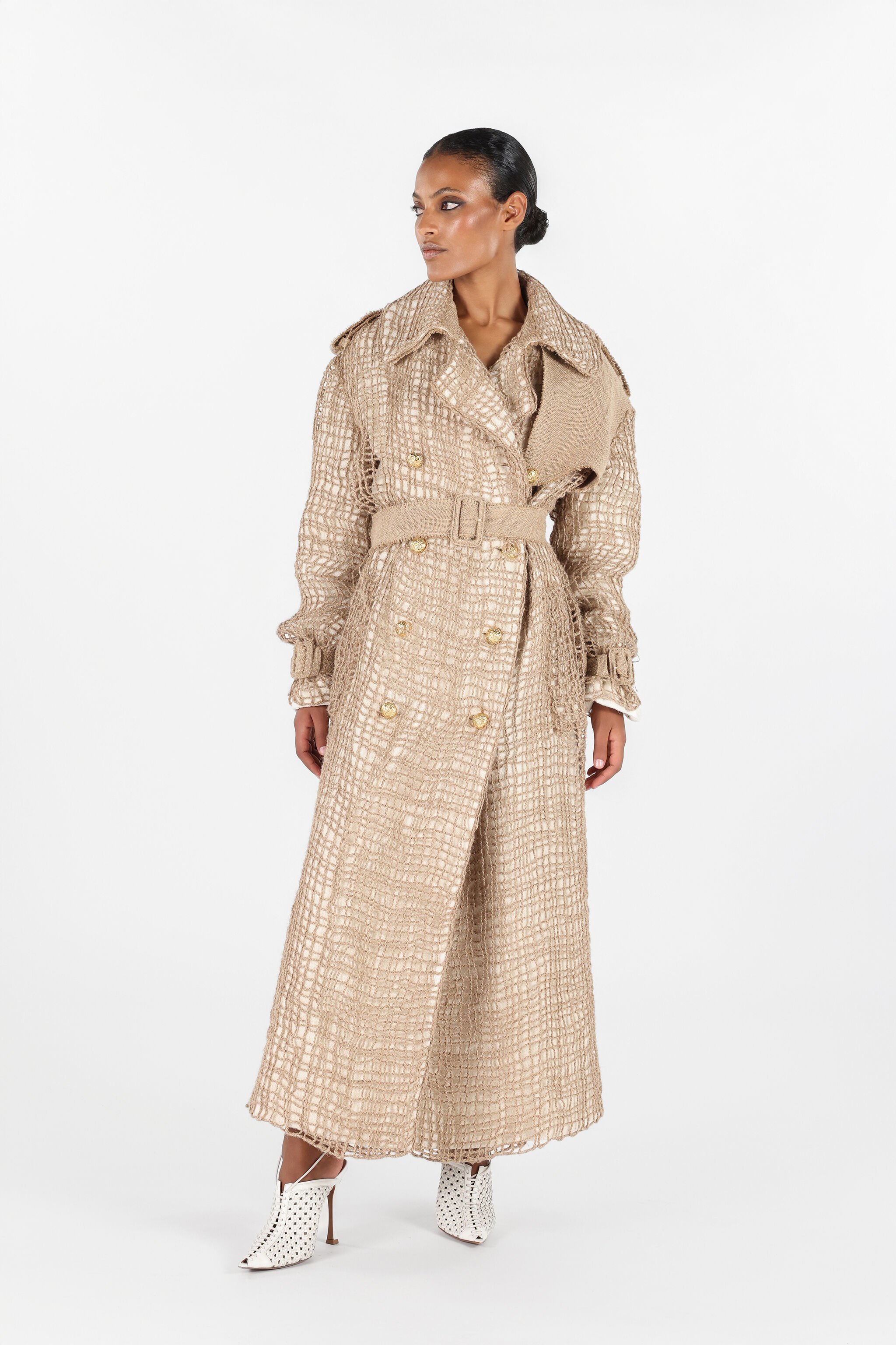 RC Grid Trench Coat with belt Light Brown UWR503-FY073