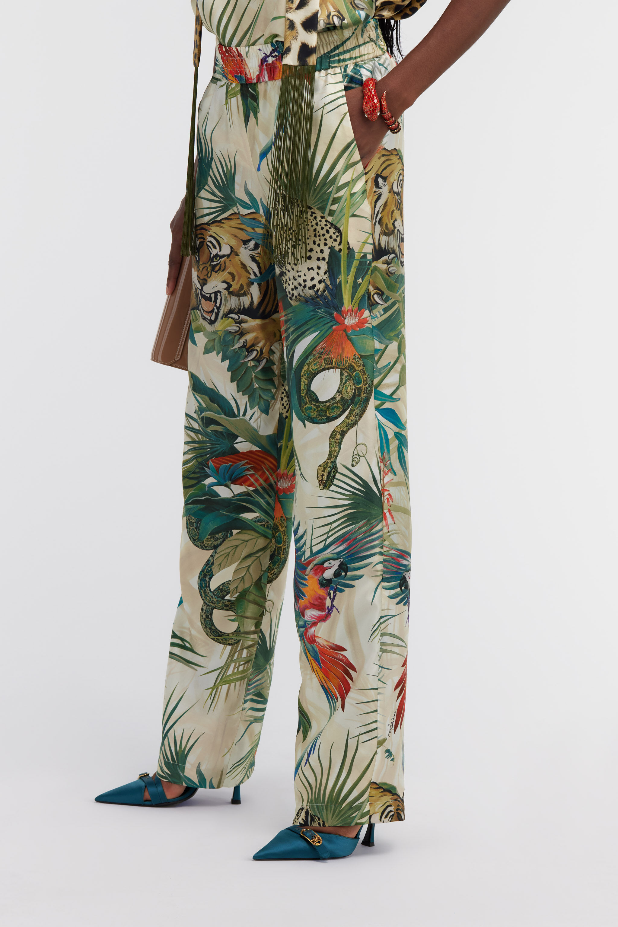 RC Jungle Print Silk Trousers Green SKT210-4QI88