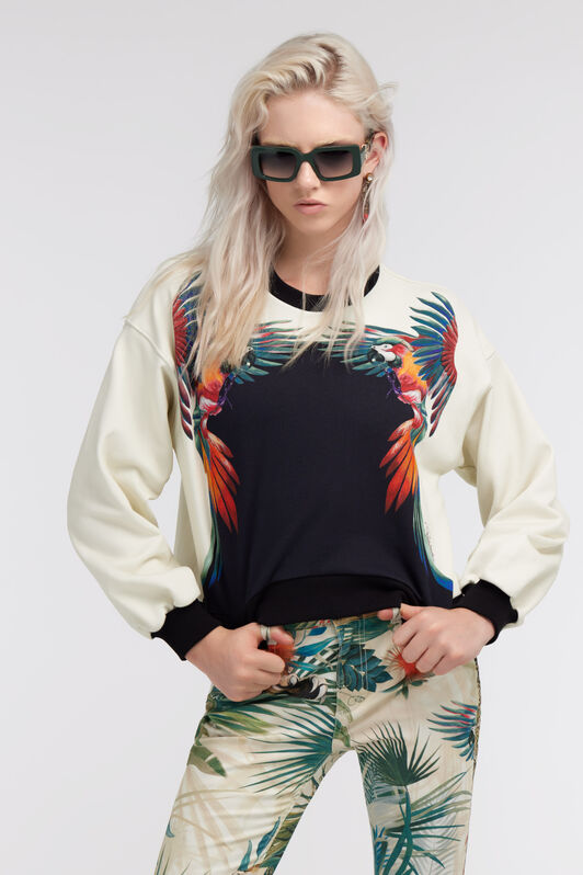 RC Parrot print sweatshirt Ivory/Black SKT68B-2OL28