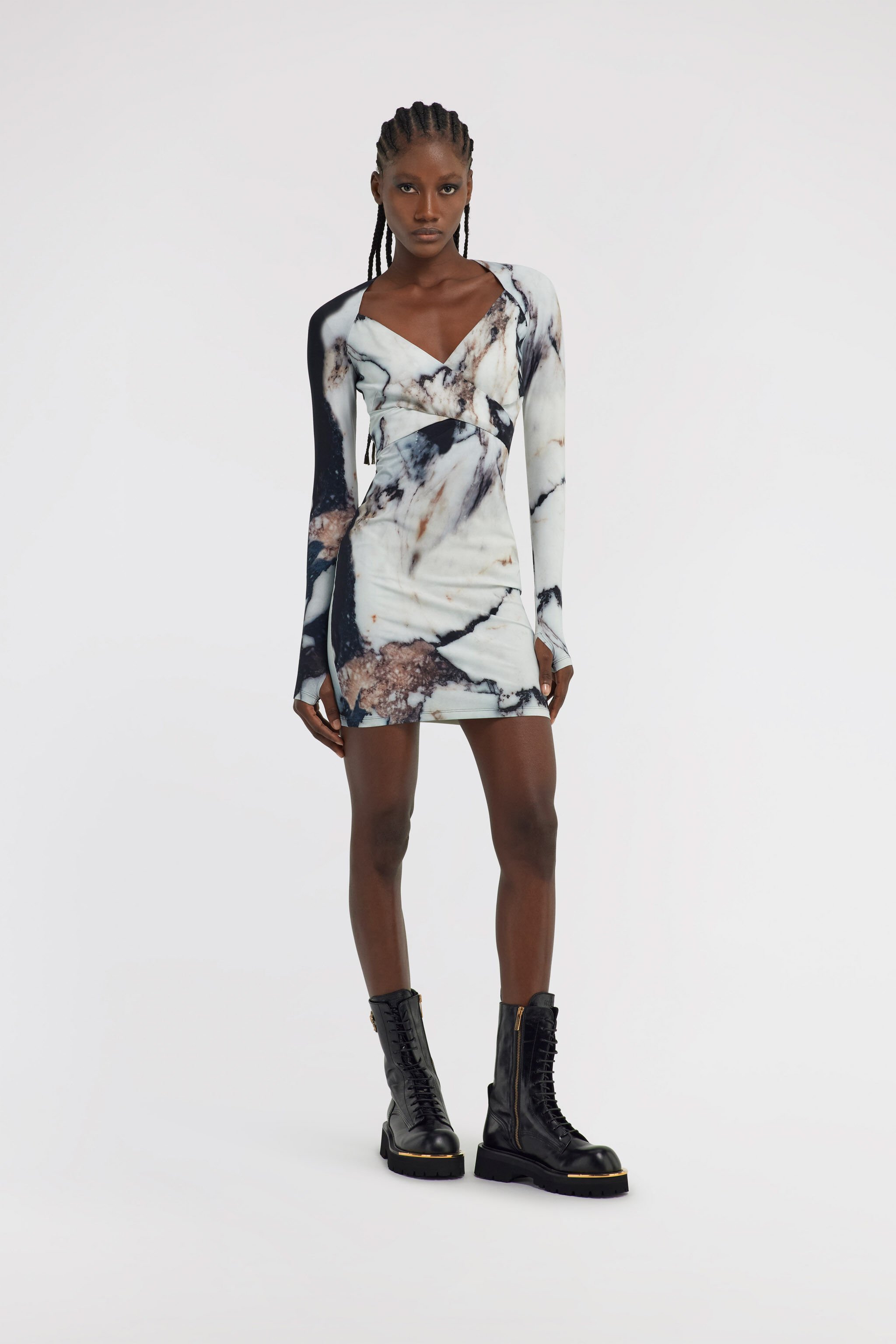 RC Marble Print Dress Schwarz/Weiß TWT135-LNN18