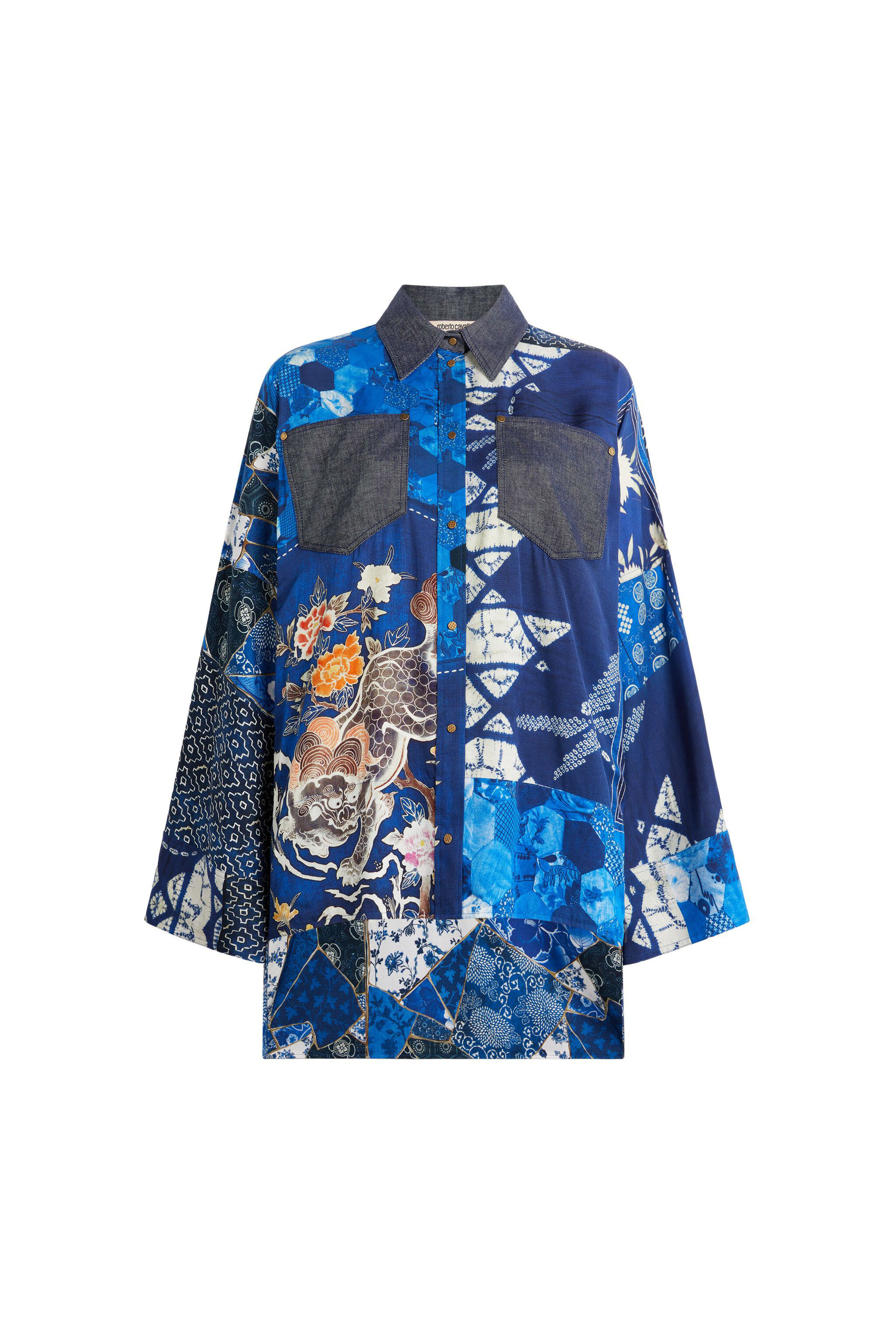 RC Patchwork buttoned blouse Blue MQT700-8QB03