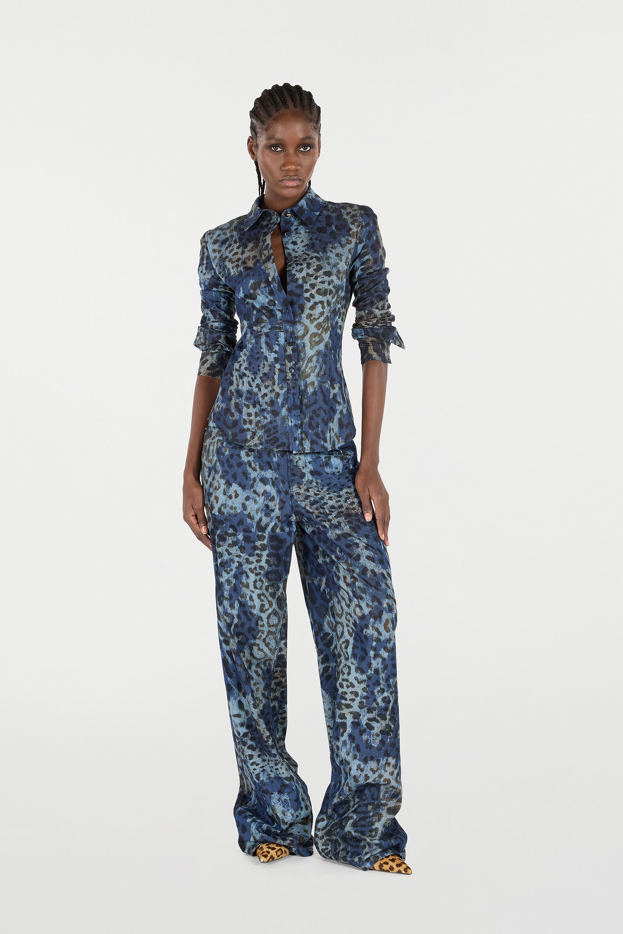 RC Cotton Shirt with Jaguar Skin Print BLU/CELESTE/MARRONE VKJ720-VT010