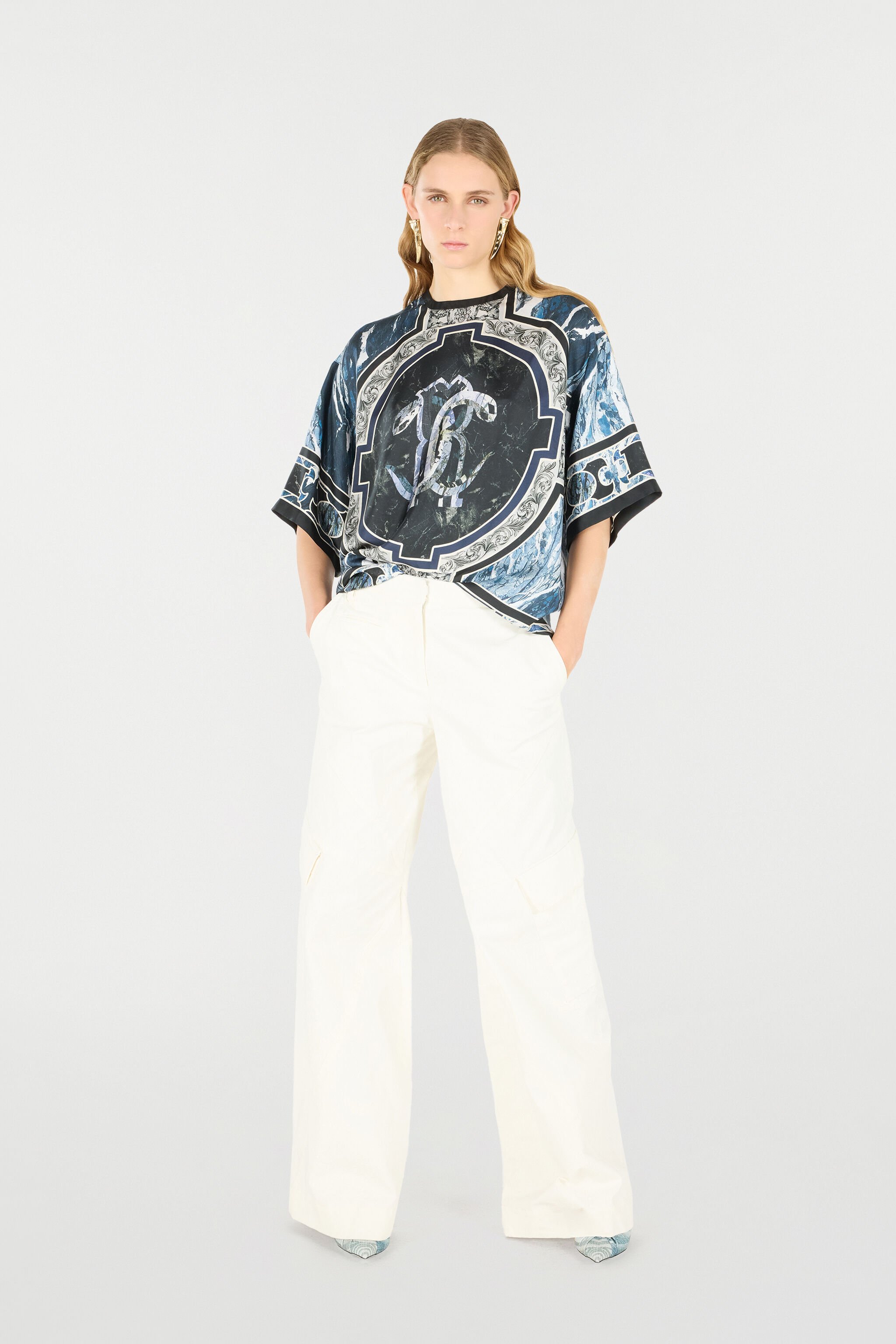 RC T-Shirt With Mirror Snake Monogram And Marble Print Dark blue UKT610-4QN81