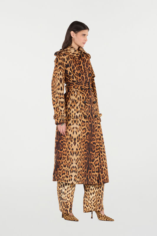RC Long Trench Coat with Jaguar Skin Print Braun VKT503-HEP73