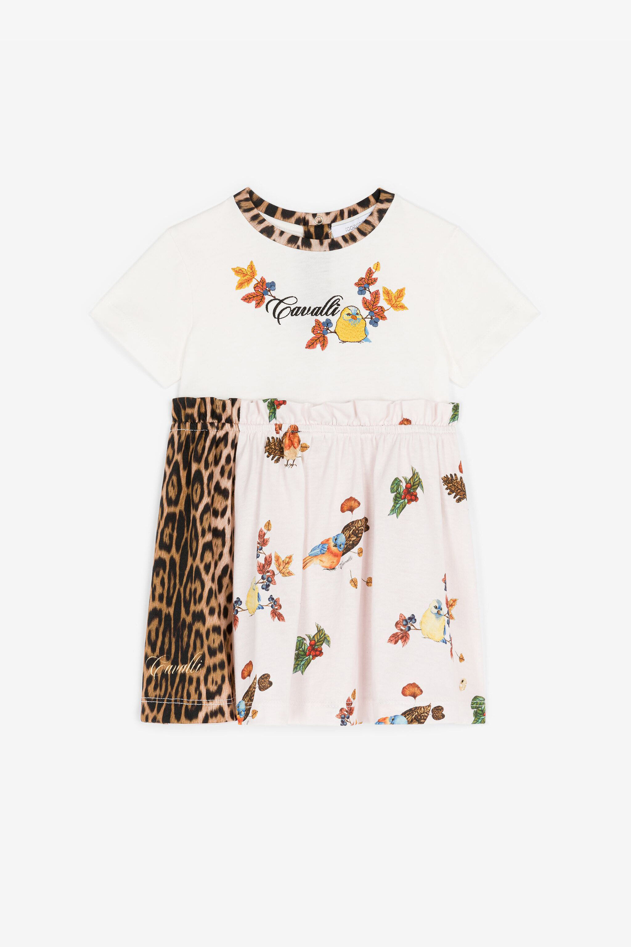 JU Leopard And Bird-Print Cotton Dress White RJT10B-JD001