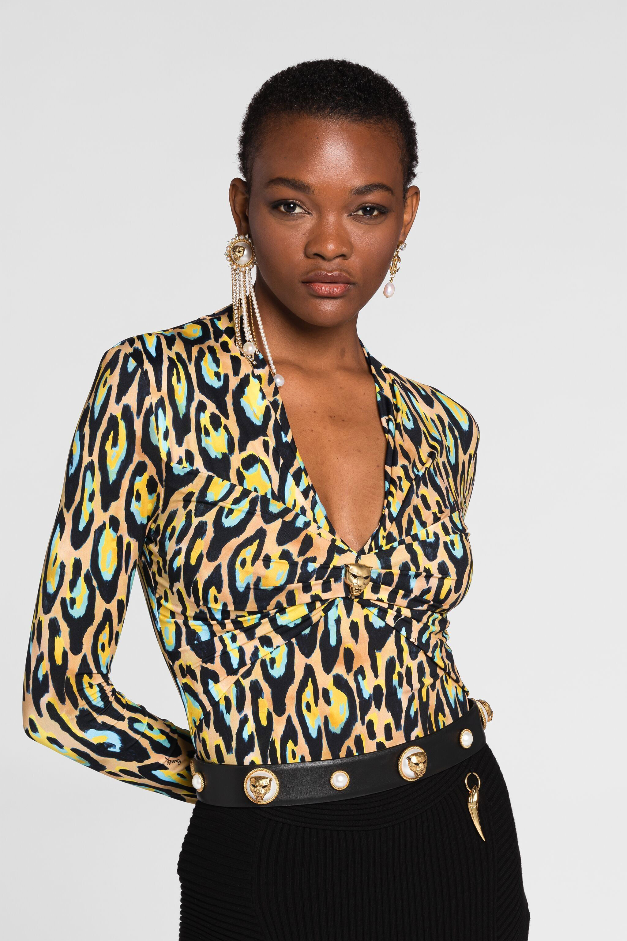 Yellow animal print top cheap