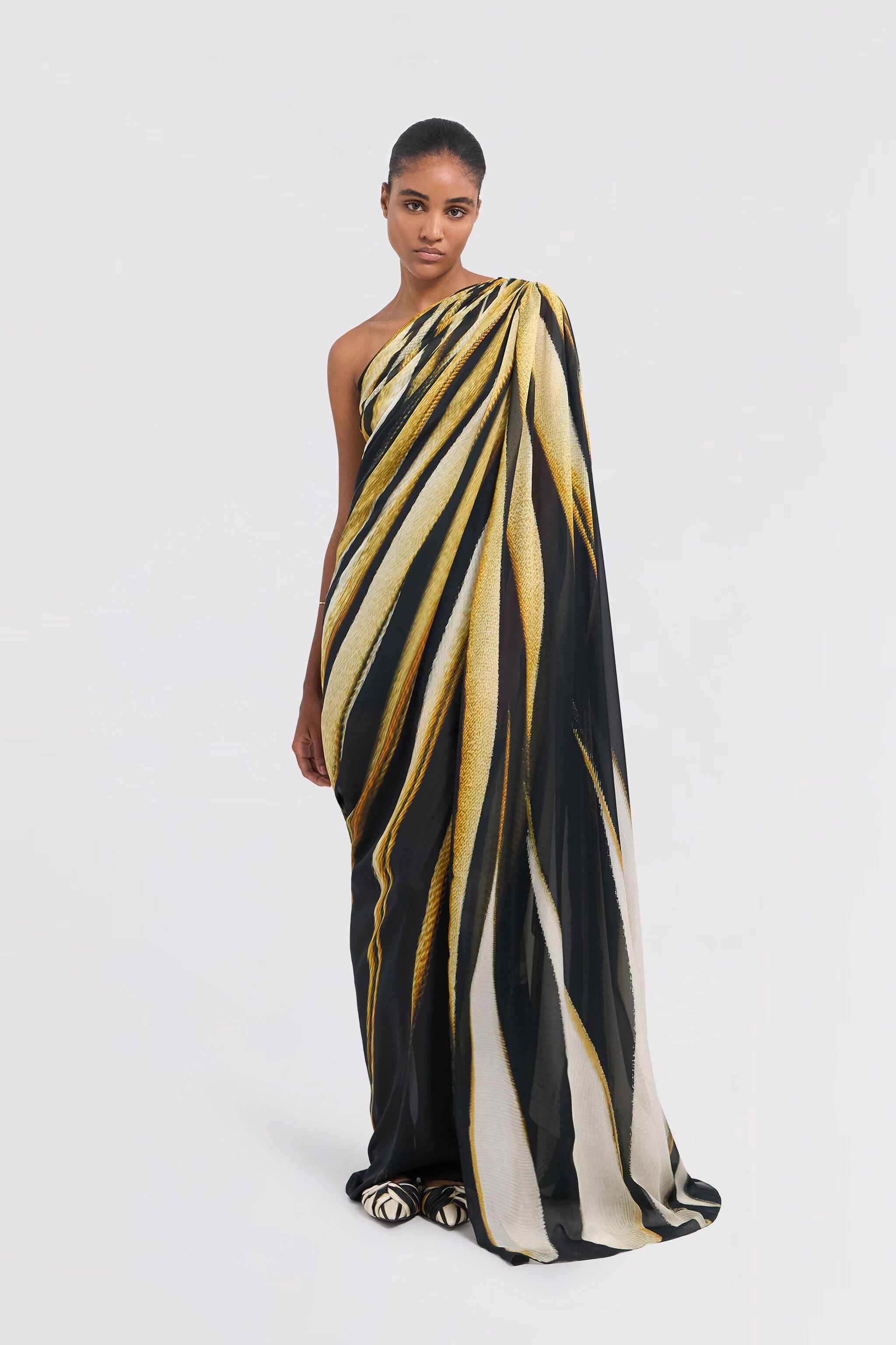 RC Robe Maxi En Soie Imprimé Ray Of Gold Or TKT106-CTM33
