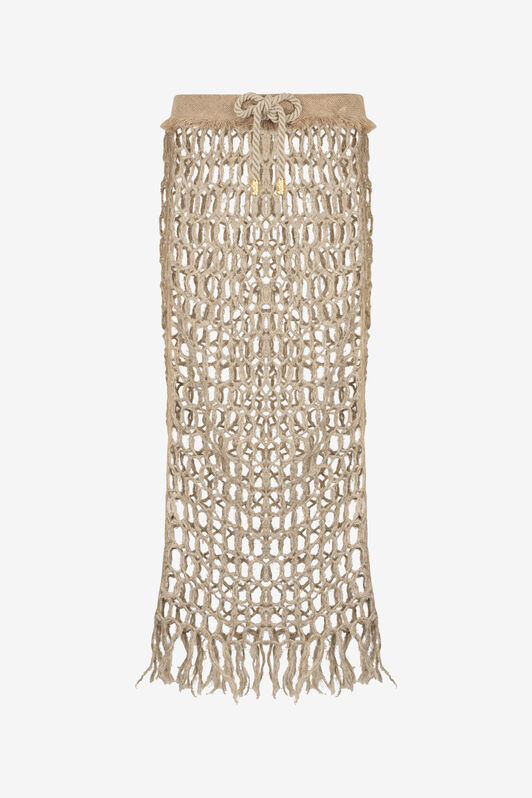RC Long Mesh Skirt with Fringes Light Brown UWR303-FY096