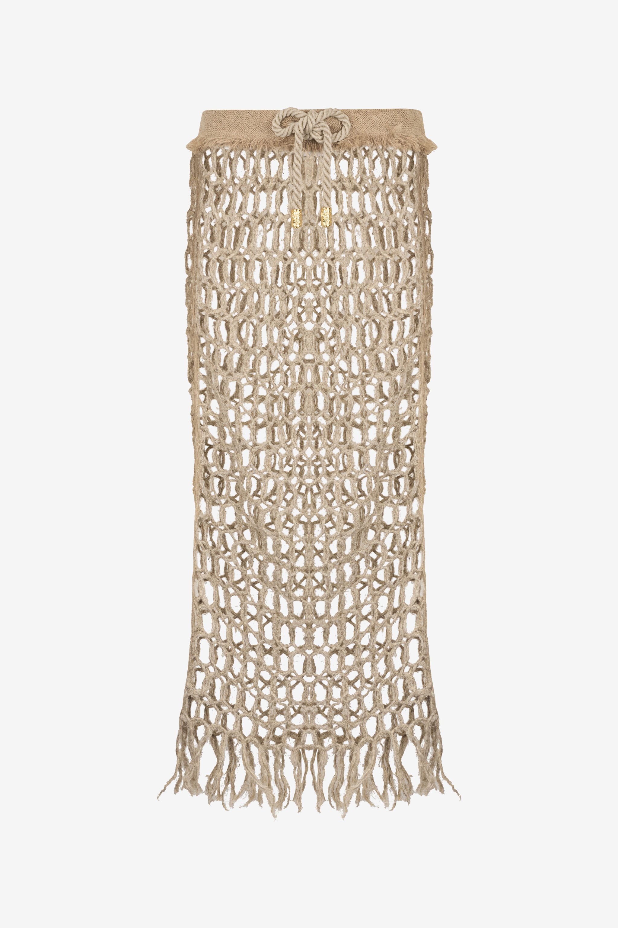 RC Long Mesh Skirt with Fringes Light Brown UWR303-FY096
