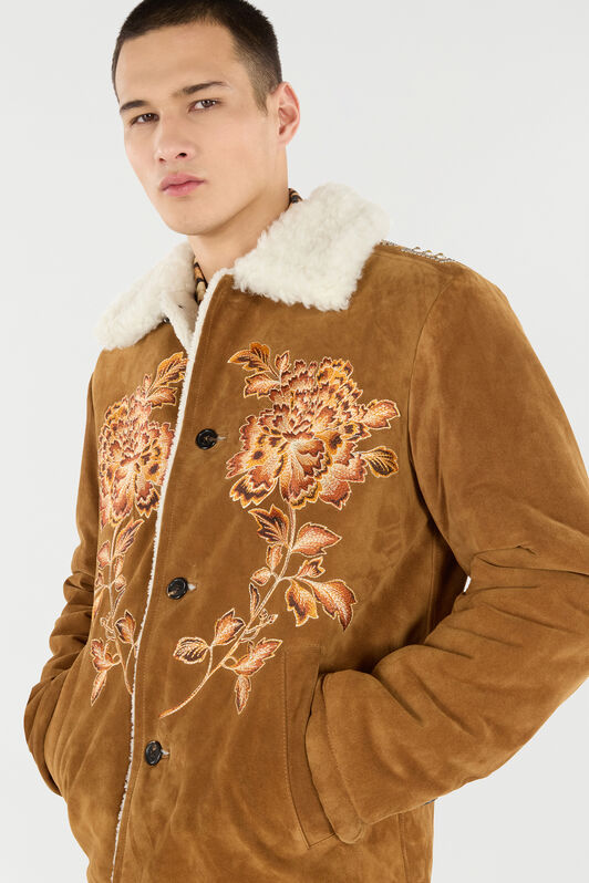 RC Suede Leather Jacket with Flowers and Tigers Brown VRP461-PJ007