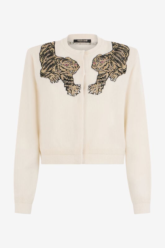 RC Wool Cardigan with Tiger Embroidery IVORY WKM902-MQ014
