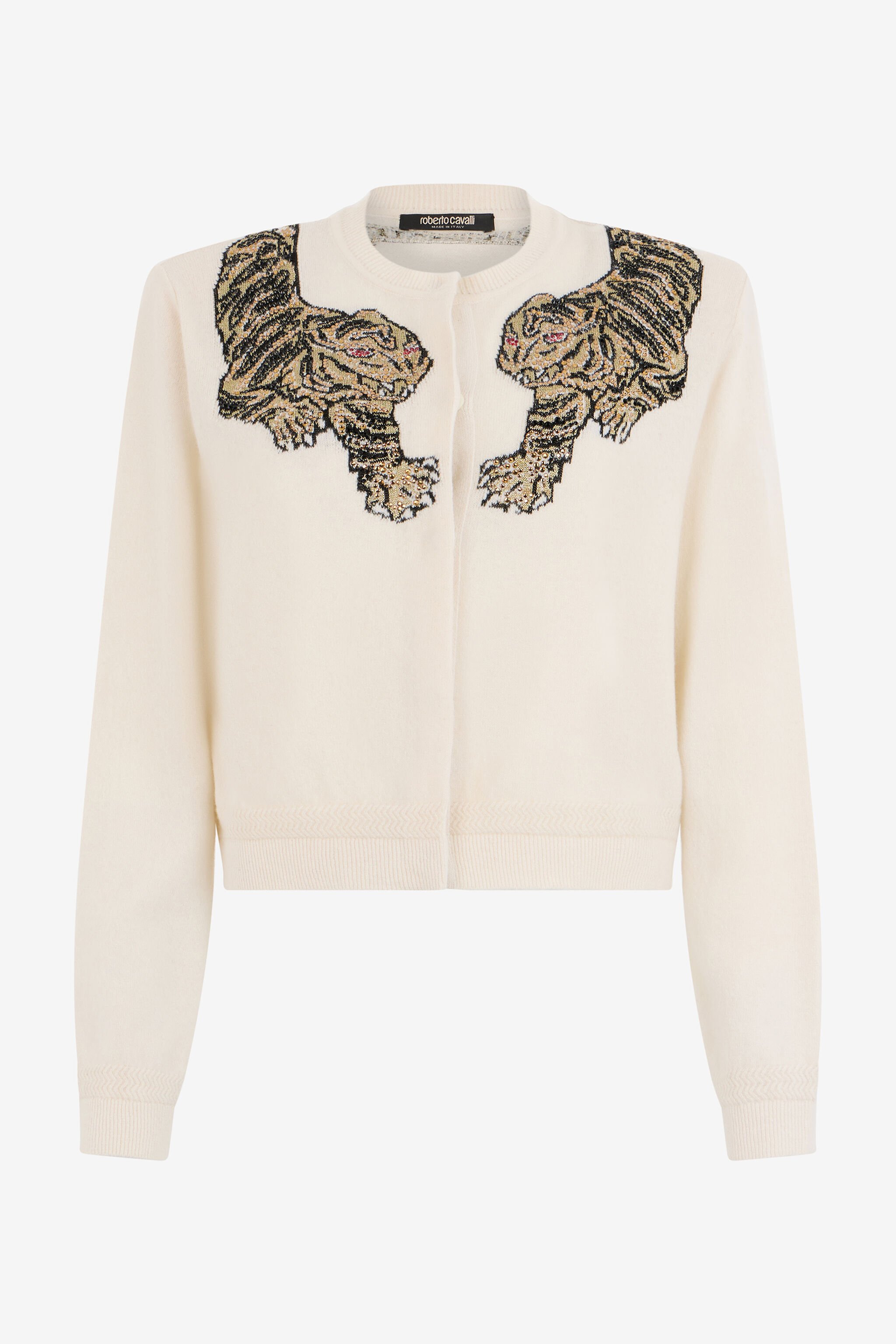 RC Wool Cardigan with Tiger Embroidery IVORY WKM902-MQ014