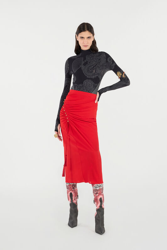 RC Midi Skirt with Gathered Detail RC Midi Skirt with Gathered Detail Red VQT307-JE034