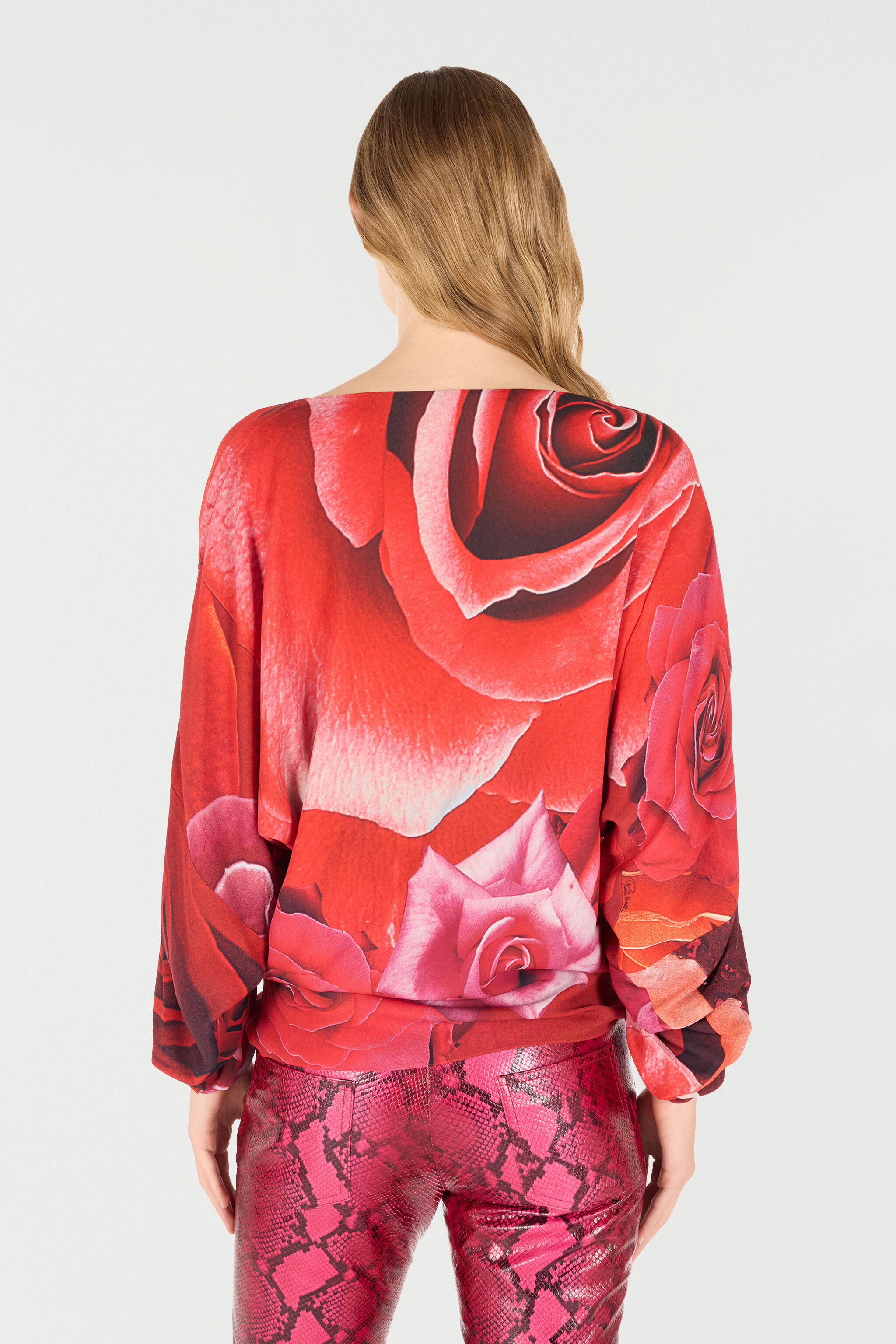 RC Sweater With Gathered Sleeves And Rose Print Red UKT726-KWN48