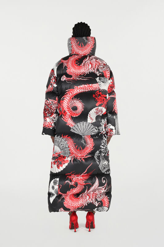 RC Puffer Jacket with All-Over Print and Removable Hem Black/Red VQT801-3FP75