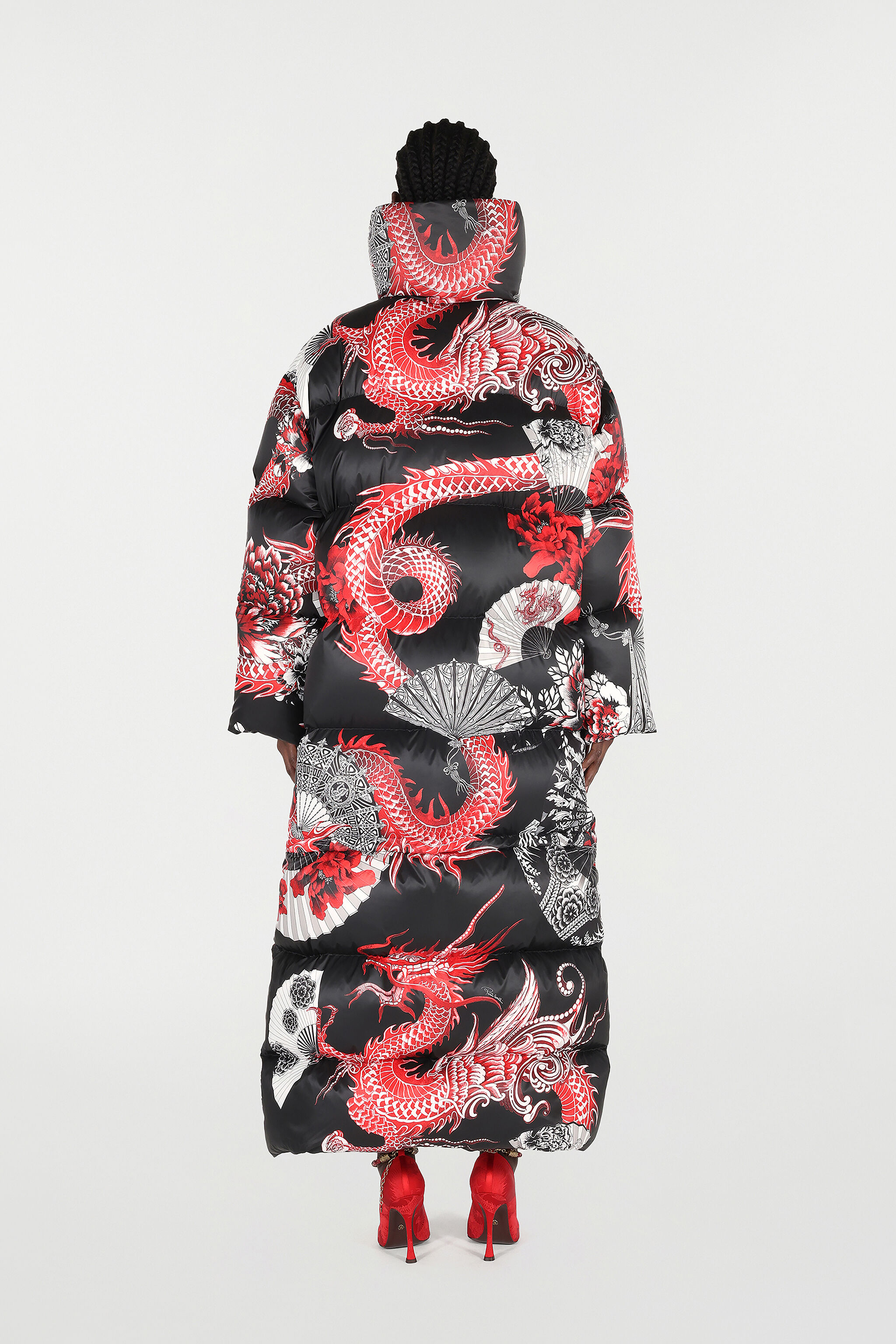 RC Puffer Jacket with All-Over Print and Removable Hem Black/Red VQT801-3FP75