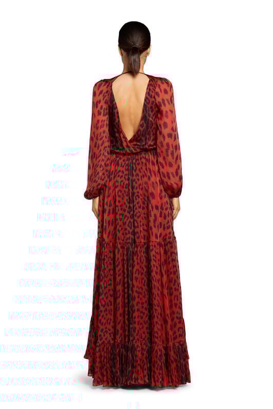 RC Robe en soie à imprimé Léopard et découpes RC Robe en soie à imprimé Léopard et découpes Rouge MQT131-CTA36