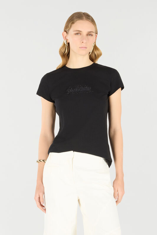 RC T-Shirt With Logo And Rhinestones Black UKT60S-JD061