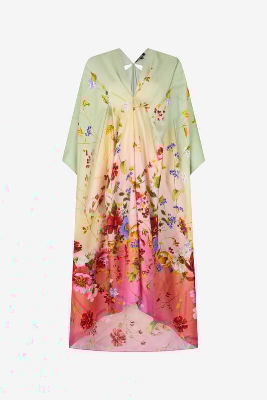 RC Kaftano in Seta con Stampa Miami Flowers GREEN/FUCHSIA WQT182-OZR32