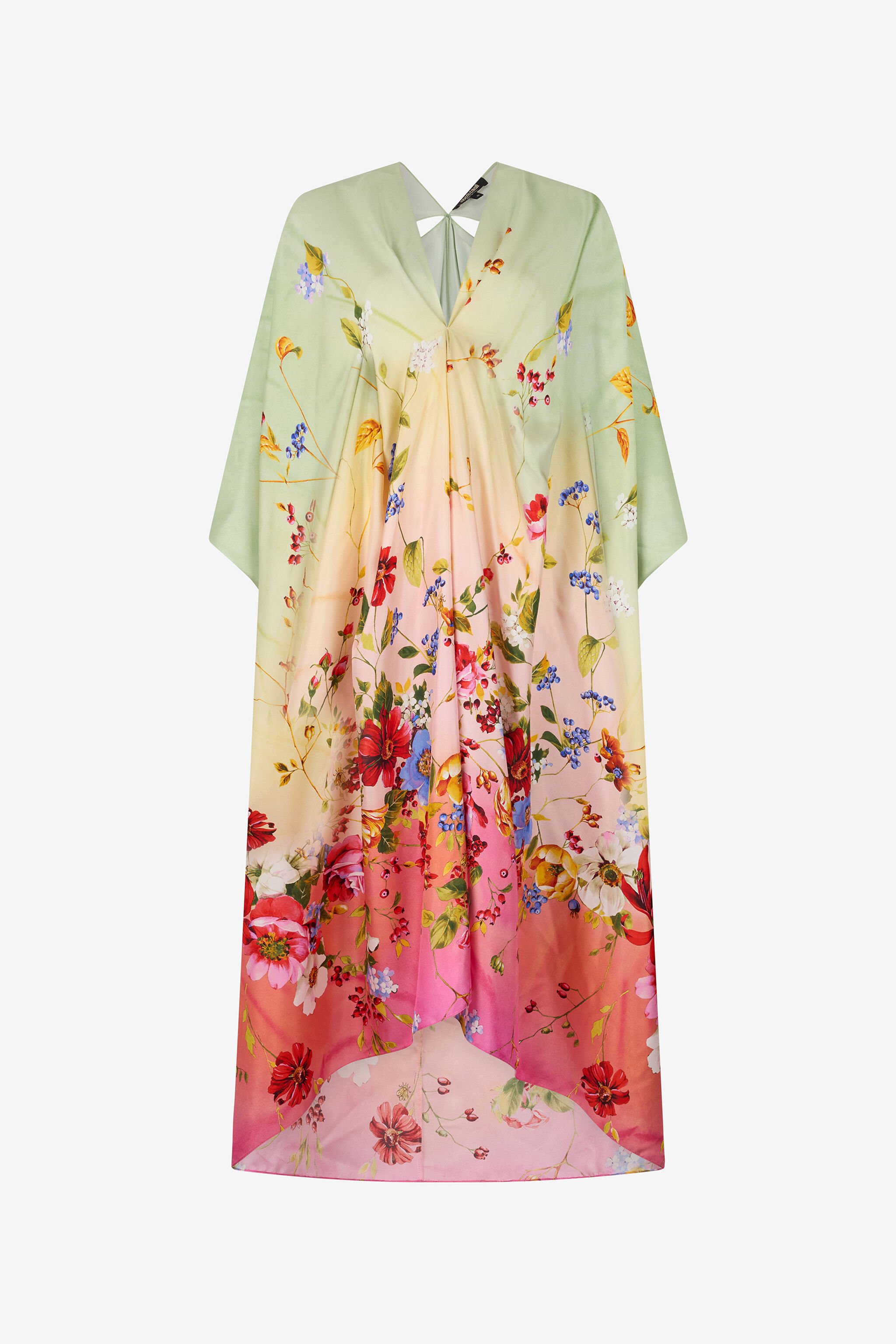 RC Kaftano in Seta con Stampa Miami Flowers GREEN/FUCHSIA WQT182-OZR32