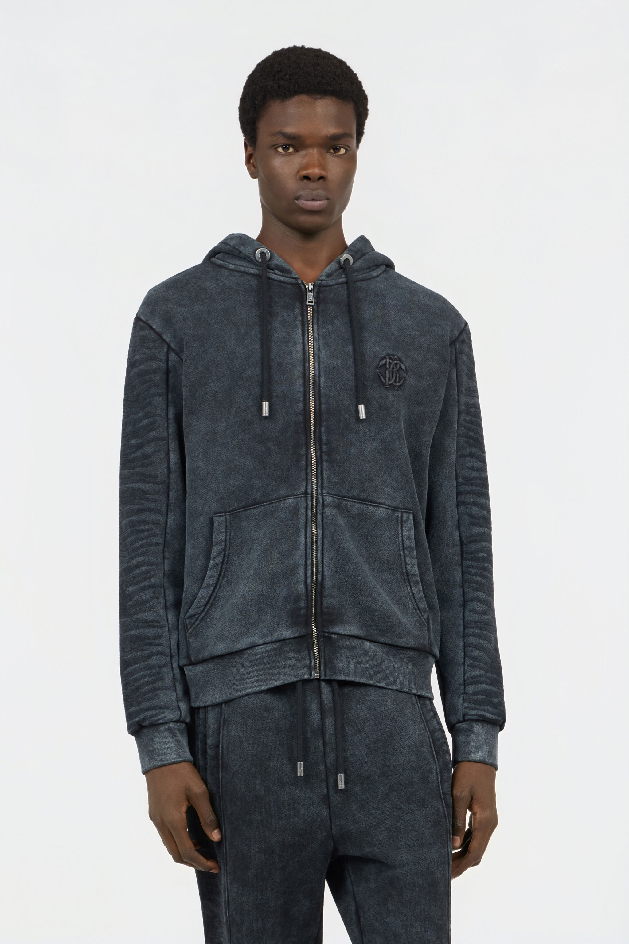 Black Washed Hoodie With Monogram RC in BLACK for Men | Roberto