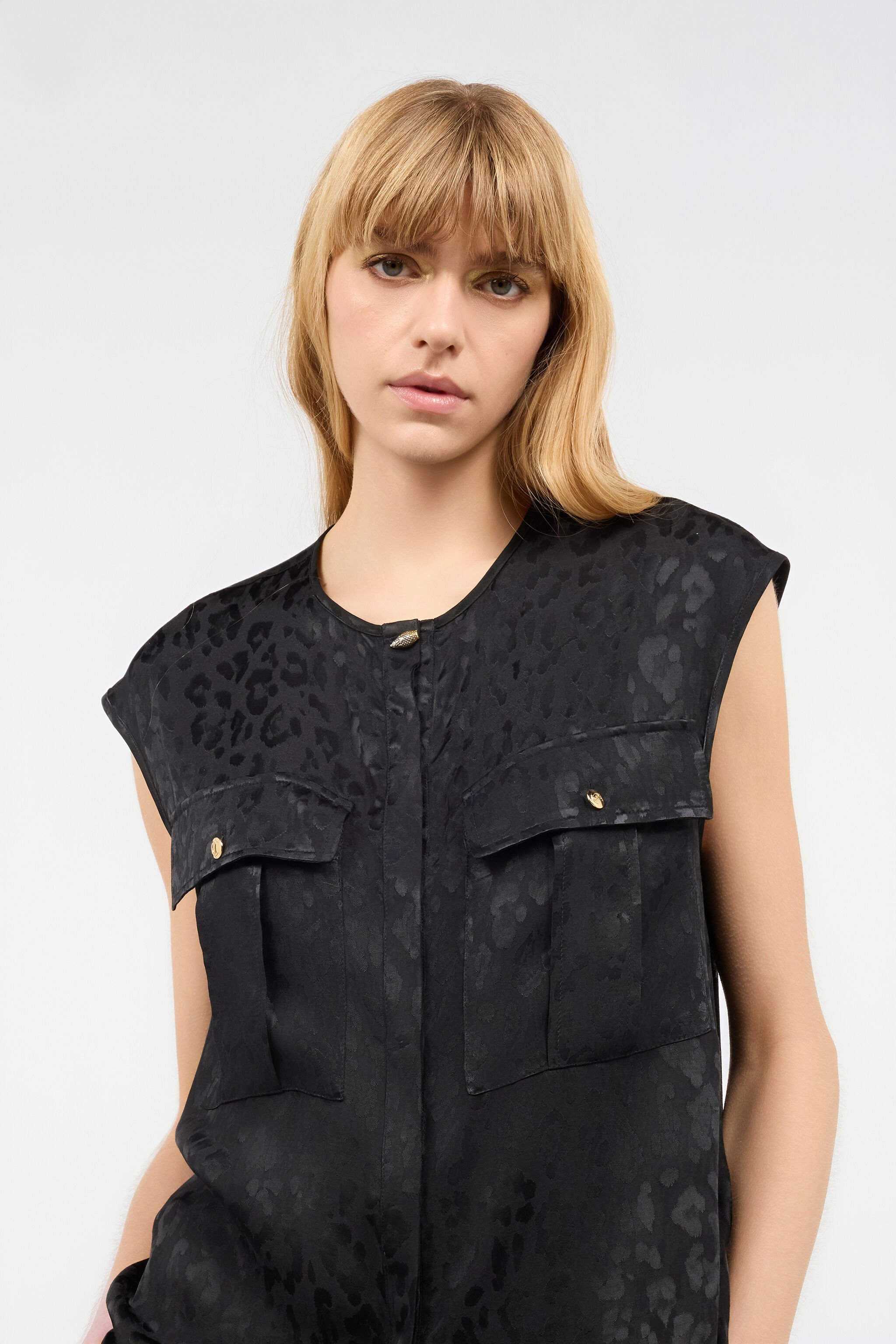 JC Sleeveless Top With Jaguar Skin Design Black UFT153-UF219