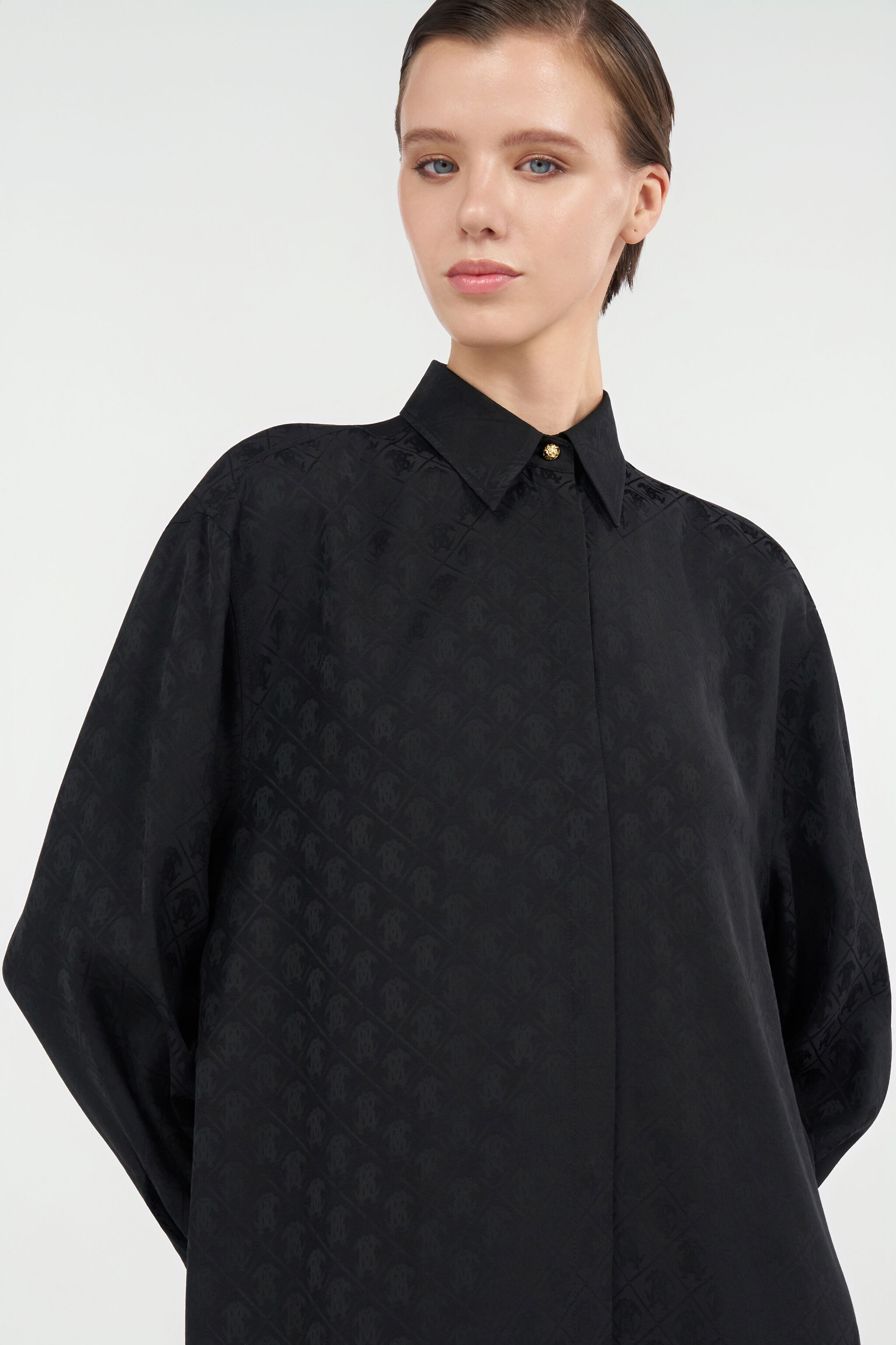 RC Silk Mini Shirt Dress with Monogram RC NERO VKT160-RK010